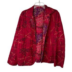 Reversible Quilted Jacket Red & Purple Paisley Print Womens Size M Country Boho